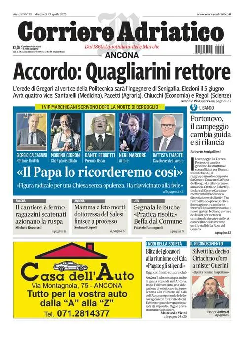 Prima-pagina-corriere adriatico-edizione-di-oggi-23-04-2025
